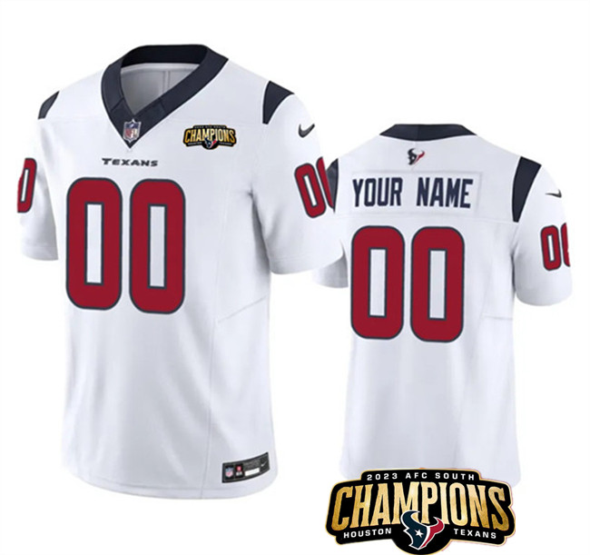 Men's Houston Texans Active Player Custom White 2023 F.U.S.E. AFC South Champions Patch Vapor Limited Stitched Football Jersey